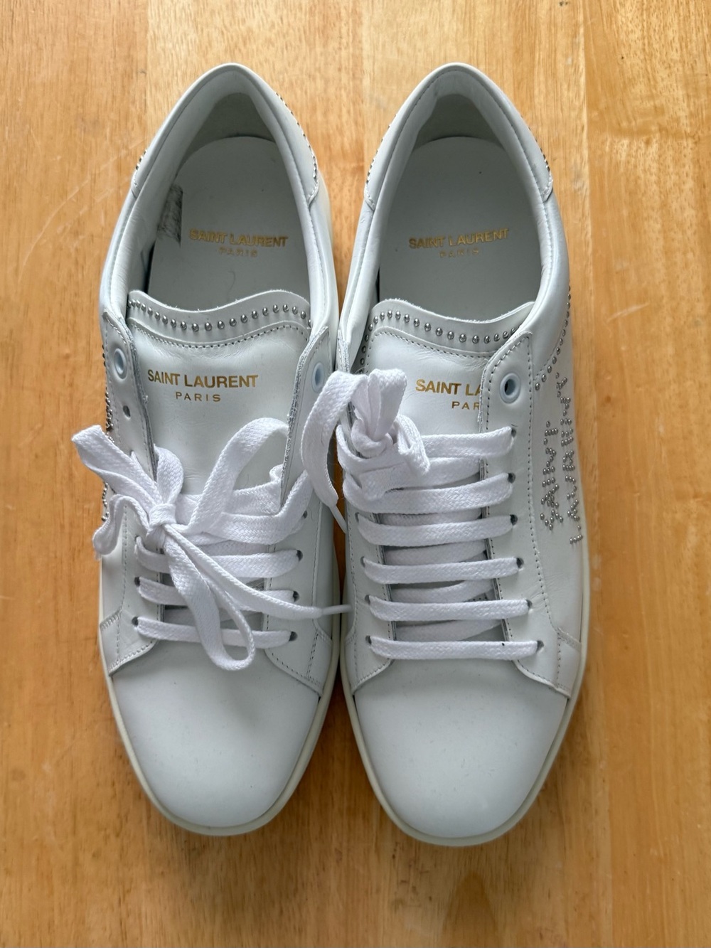 Women’s Saint Laurent White Leather Low-Top Sneakers with Crystal Logo
